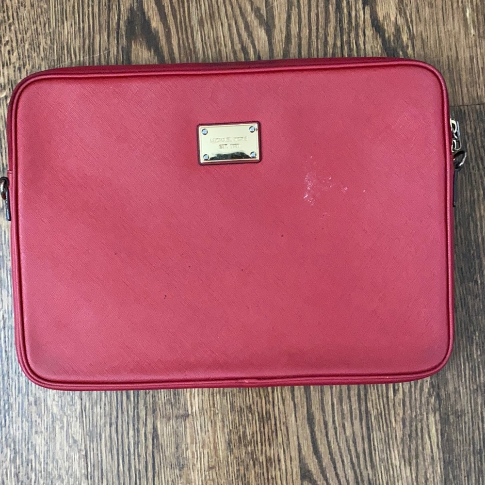 Michael Kors Red 13” Laptop Case w Gold Accents & Faceplate